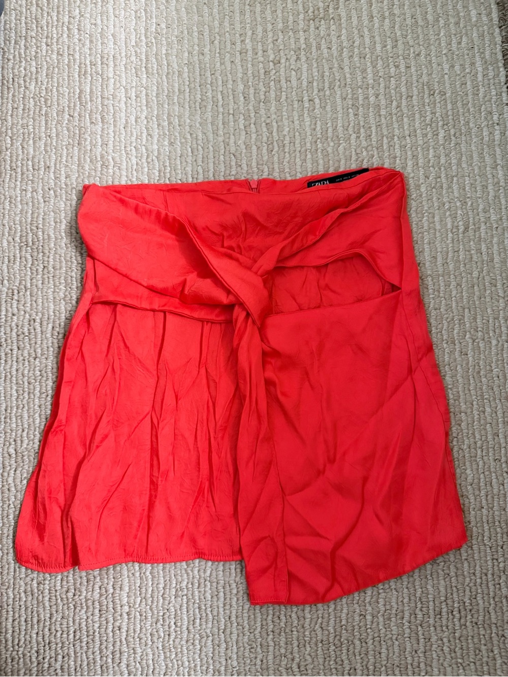 Zara Coral-Red Ruffle Skirt